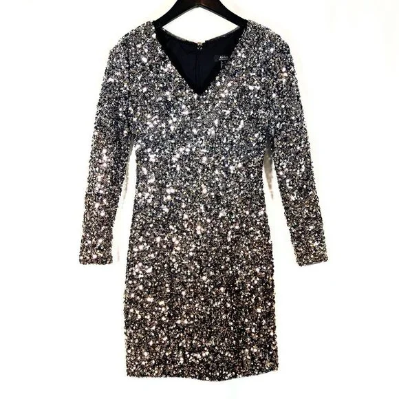 Aidan Mattox | Dresses | Aidan Mattox Size Sequin Mini Dress Gold Silver  Cocktail New Years Holiday Nye | Poshmark